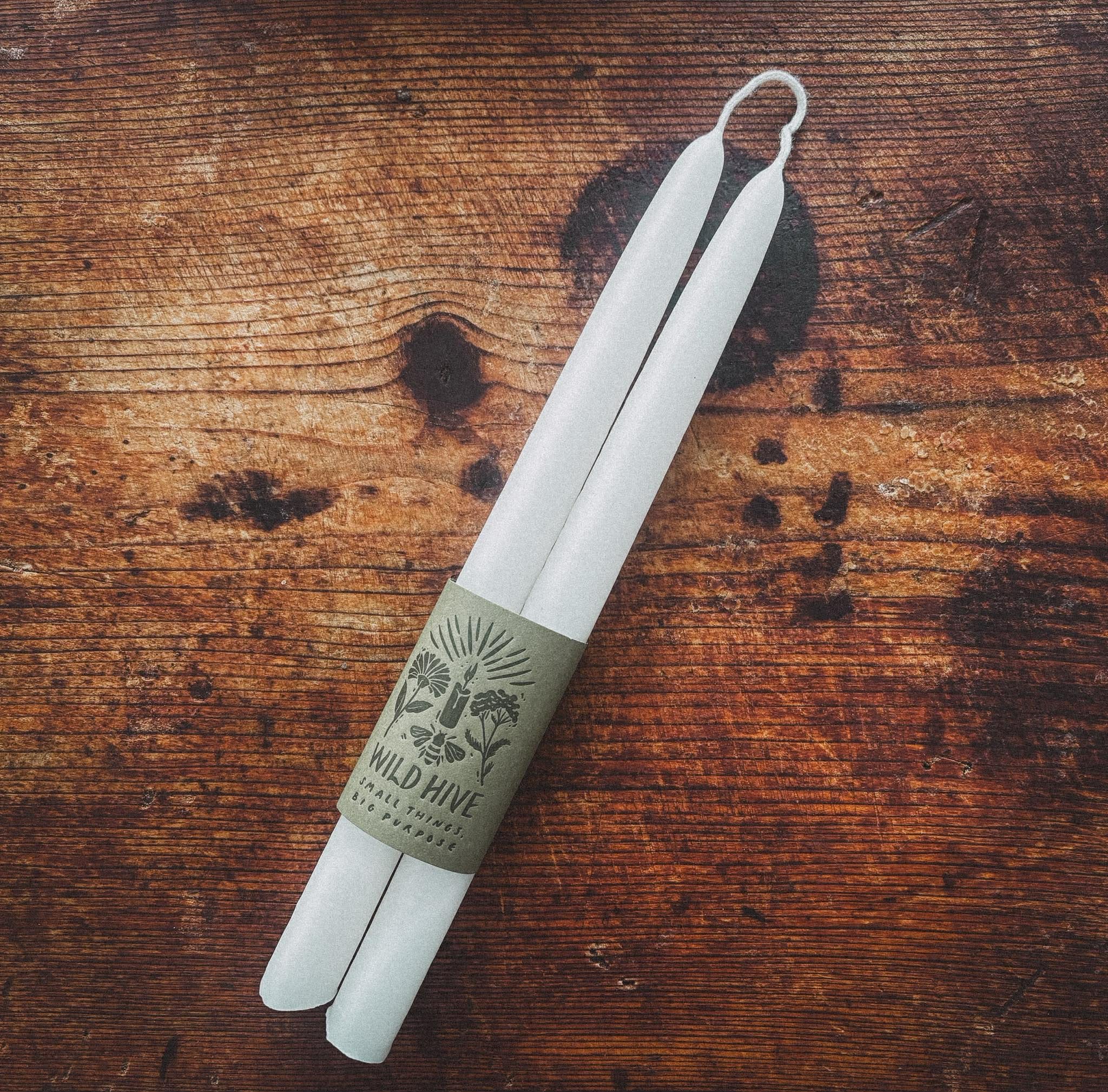 10" Hand-dipped tapers in Snow Drop (Pair)