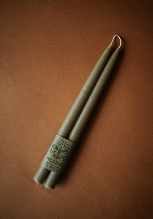 Moss green hand dipped tapers