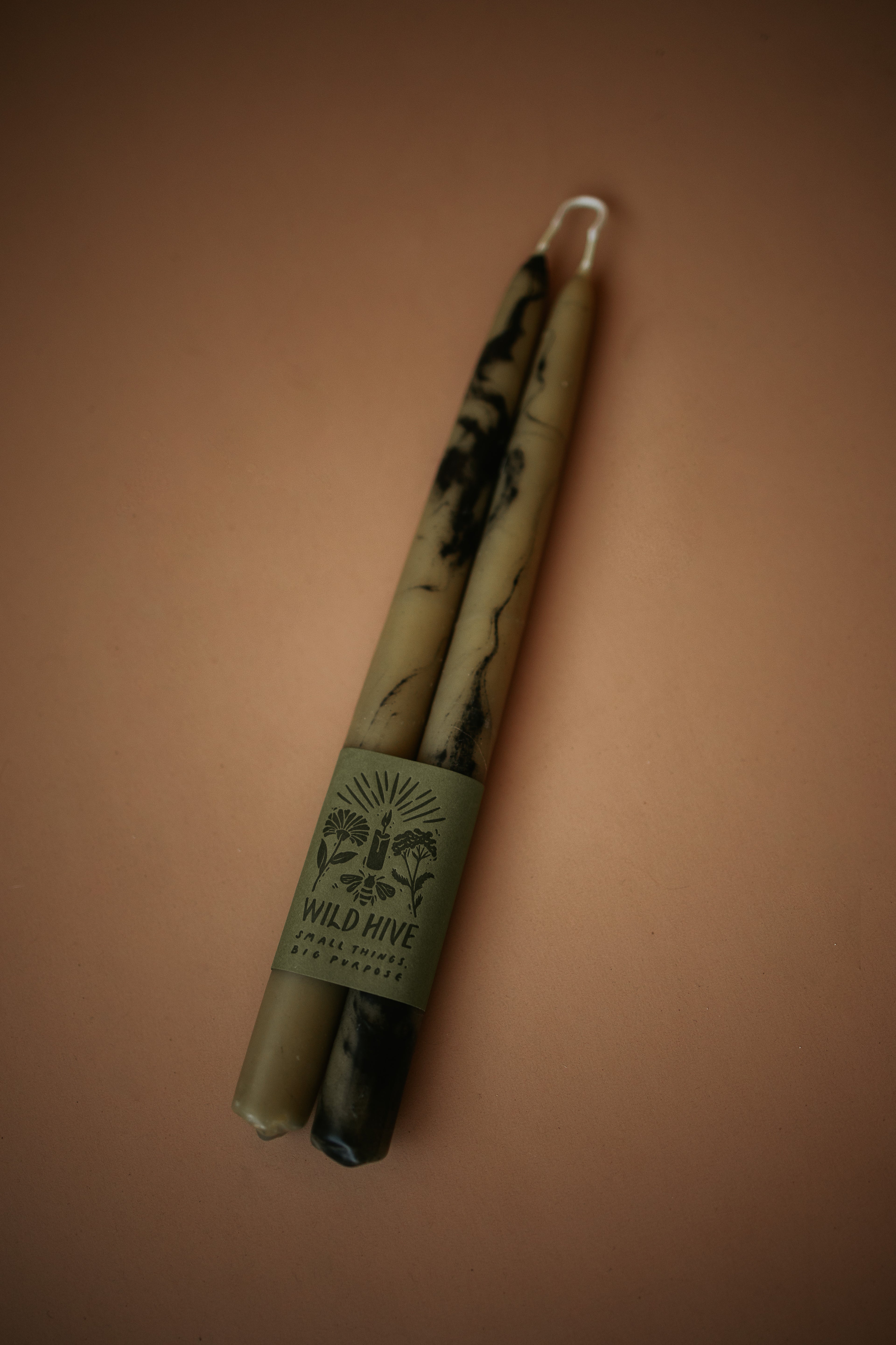 10” Smokey Beeswax Hand-Dipped Taper Candles (Pair)