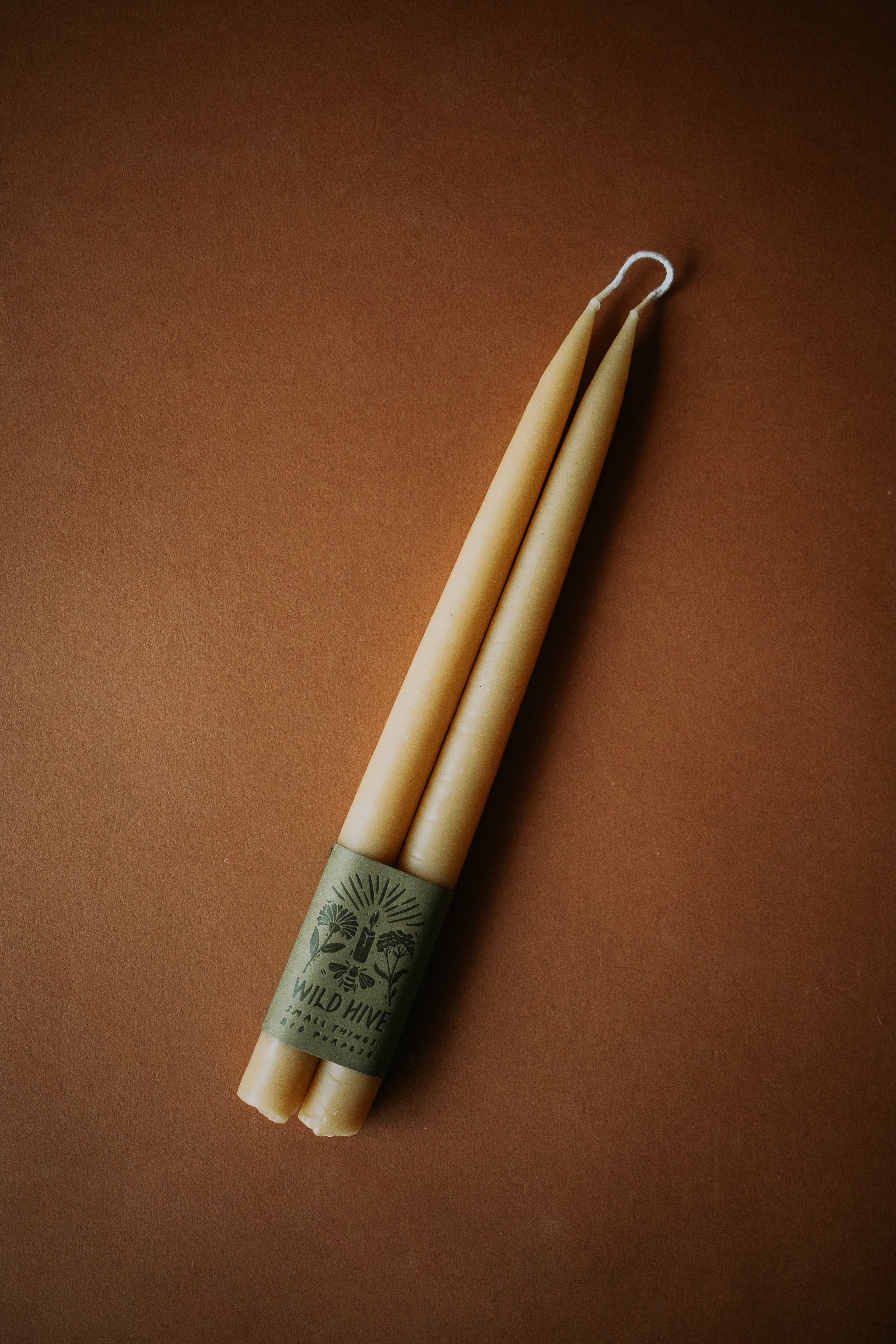10” Natural Beeswax Hand-Dipped Taper Candles (Pair)