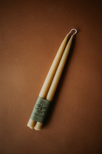 10” Natural Beeswax Hand-Dipped Taper Candles (Pair)