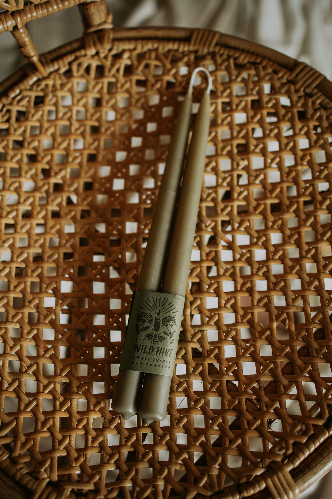 10” Moss Green Beeswax Hand-Dipped Taper Candles (Pair)