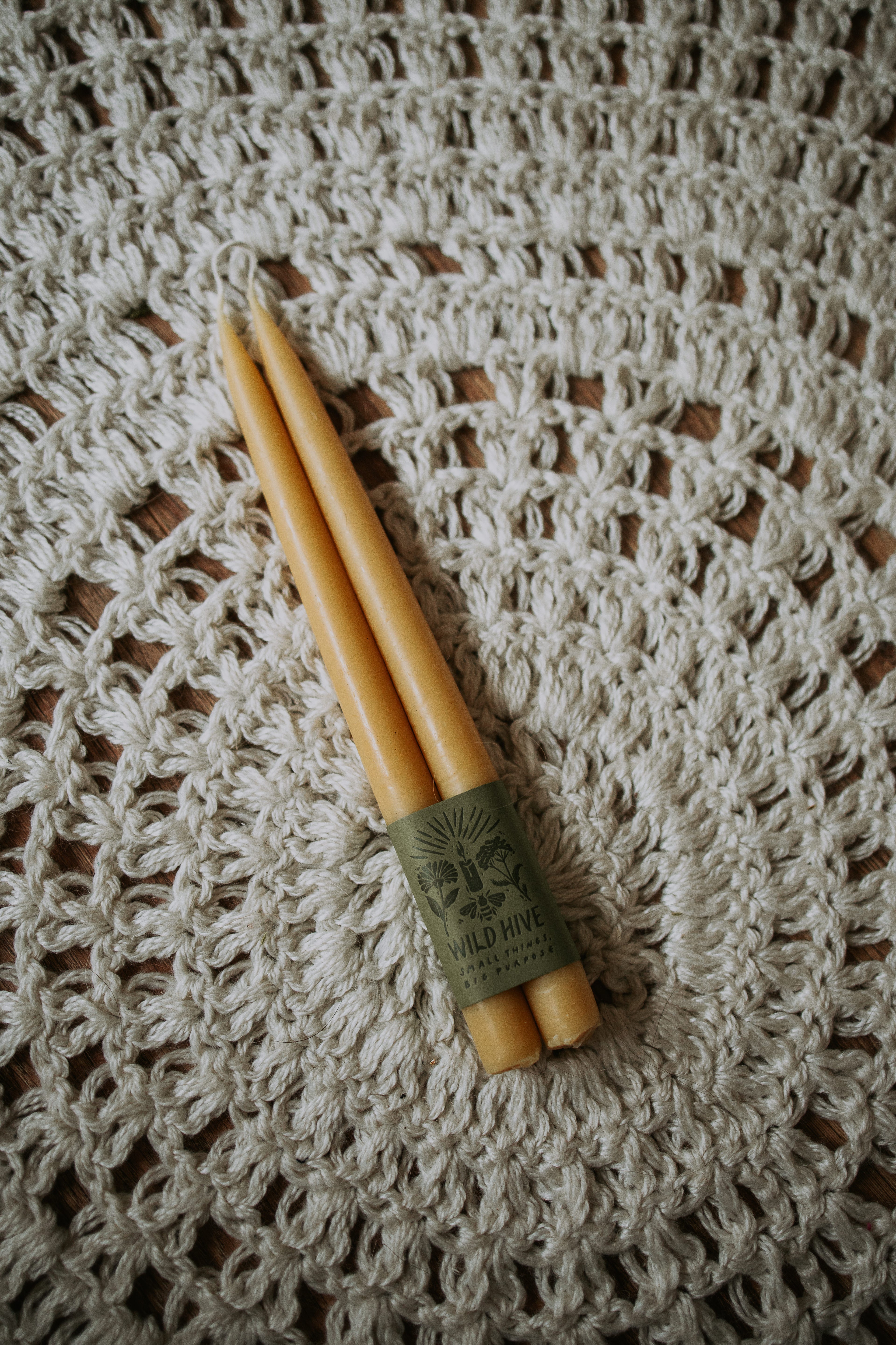 10” Natural Beeswax Hand-Dipped Taper Candles (Pair)